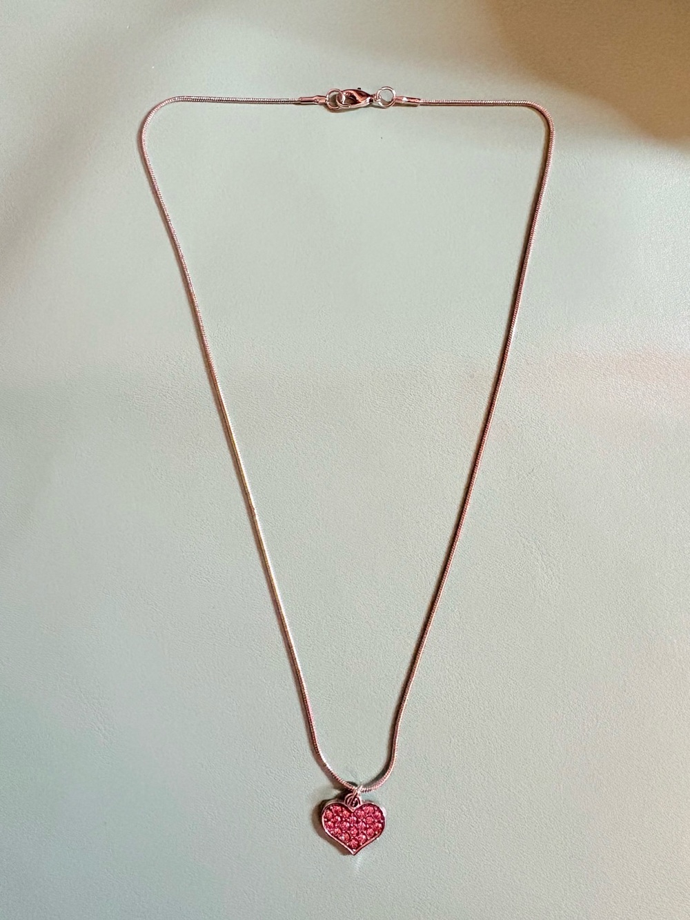 Pink Crystal Accent Heart Pendant Necklace -nwot